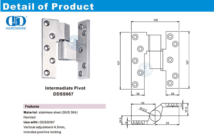 Stainless Steel Pivot Hinge Engsel Pivot Baja Tahan Karat
