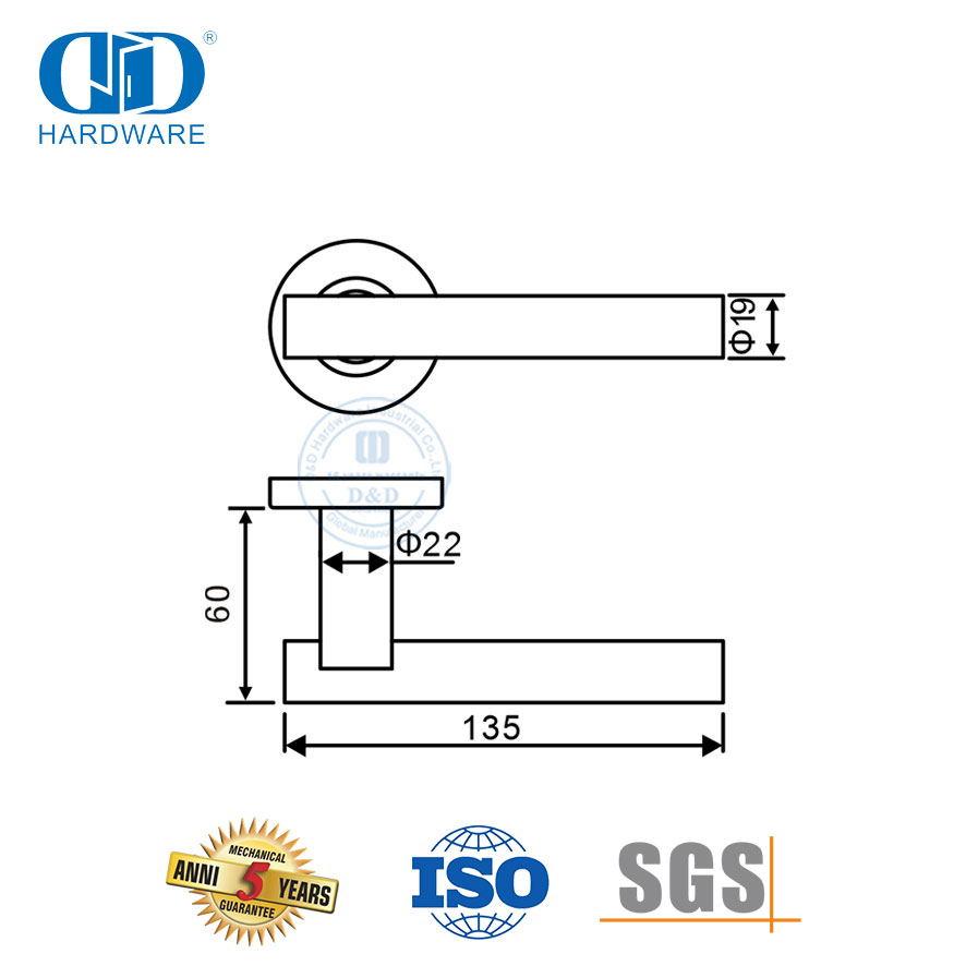 Set Pegangan Tuas Stainless Steel Desain Fashion Modern untuk Kamar Tidur-DDTH040-SSS