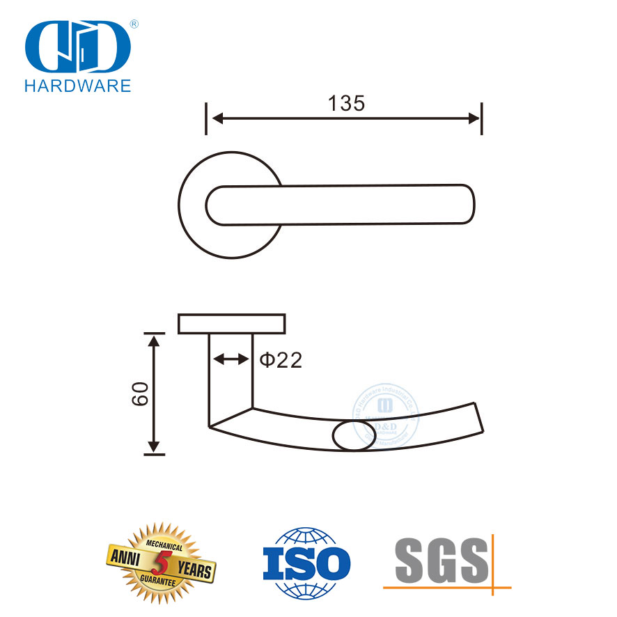 Gagang Pintu Stainless Steel Mewah pada Roset untuk Pintu Depan-DDTH025-SSS