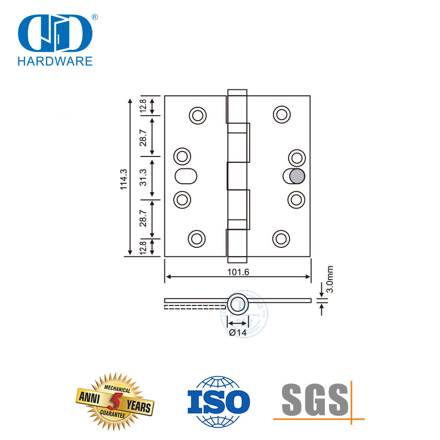 Perangkat Keras Pintu Logam Stainless Steel Lima Knuckle Engsel Keamanan Tunggal-DDSS015-B