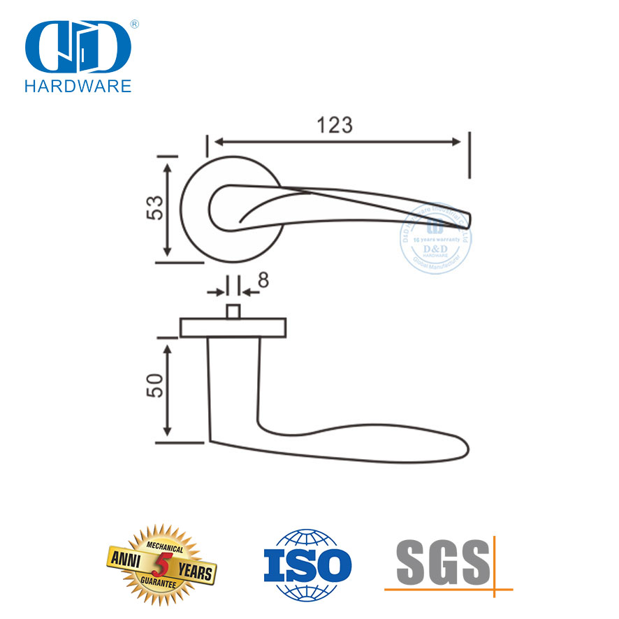 Gagang Tuas Padat Berbentuk Tabung Kamar Mandi Hotel Stainless Steel untuk Pintu Kayu-DDSH001-SSS