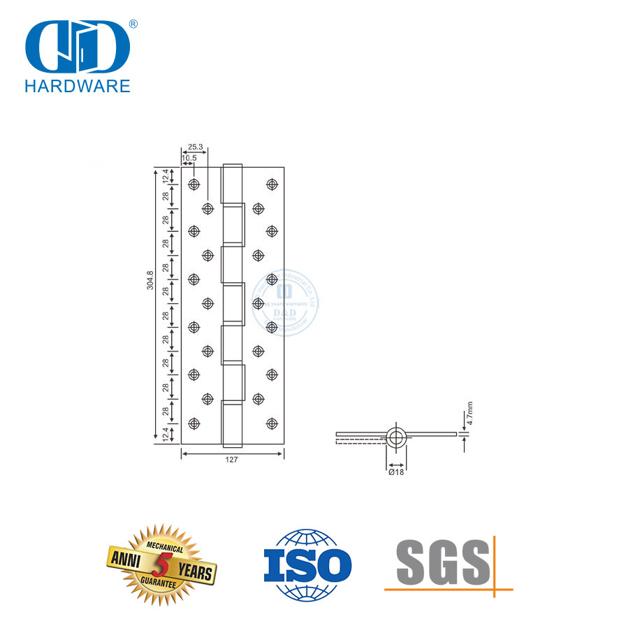 Engsel Pintu Tugas Berat Sudut Persegi Stainless Steel 12 Inci-DDSS053