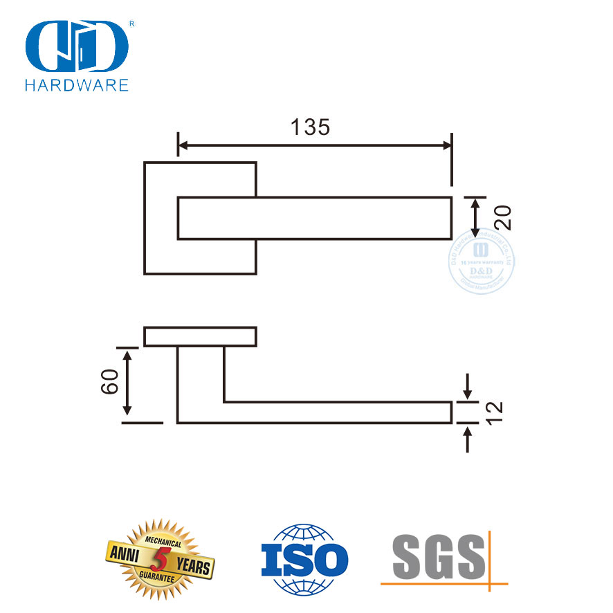 Perangkat Keras Pintu Lorong Bagian Satin Finish Pegangan Tuas Persegi-DDTH020-SSS