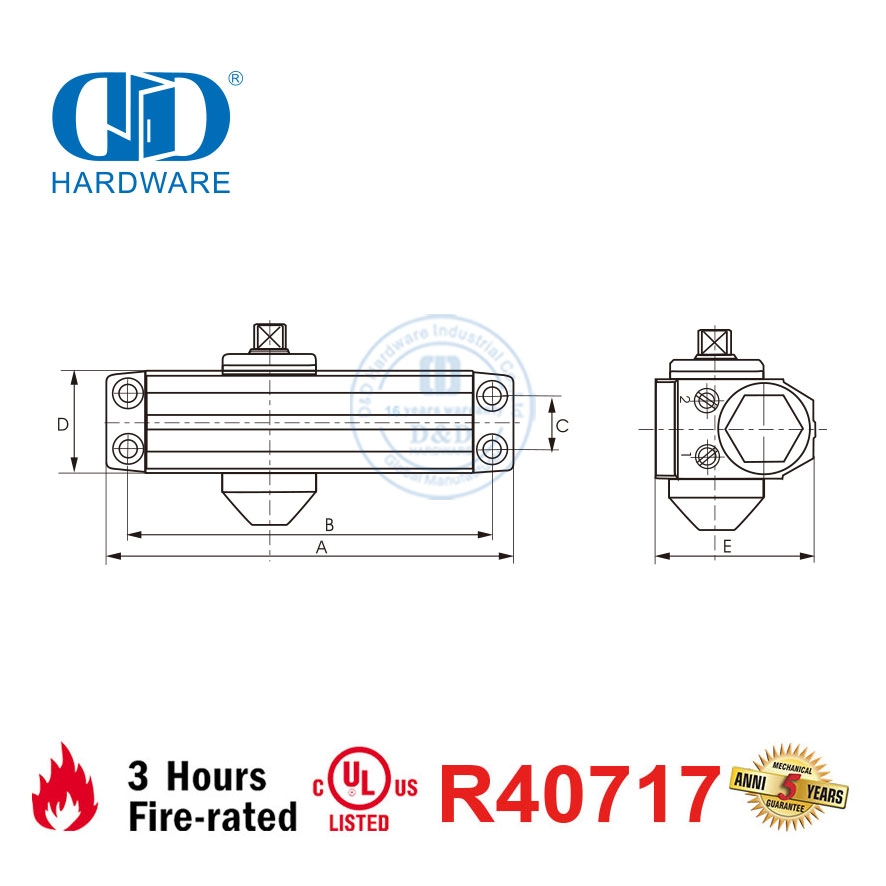 Safety Light Duty 40-65KG 950mm CE UL 10C Terdaftar Fire Rated Door Closer-DDDC034