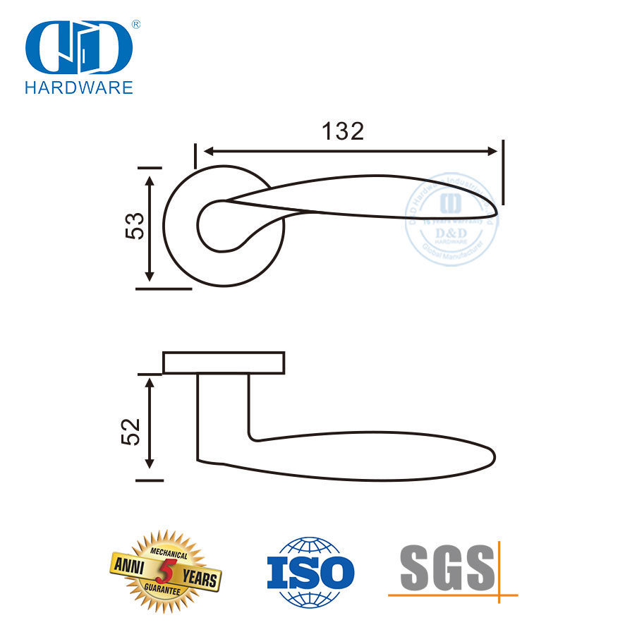 Classis Pegangan Pintu Tuas Melingkar Padat Stainless Steel Desain Melengkung-DDSH026-SSS