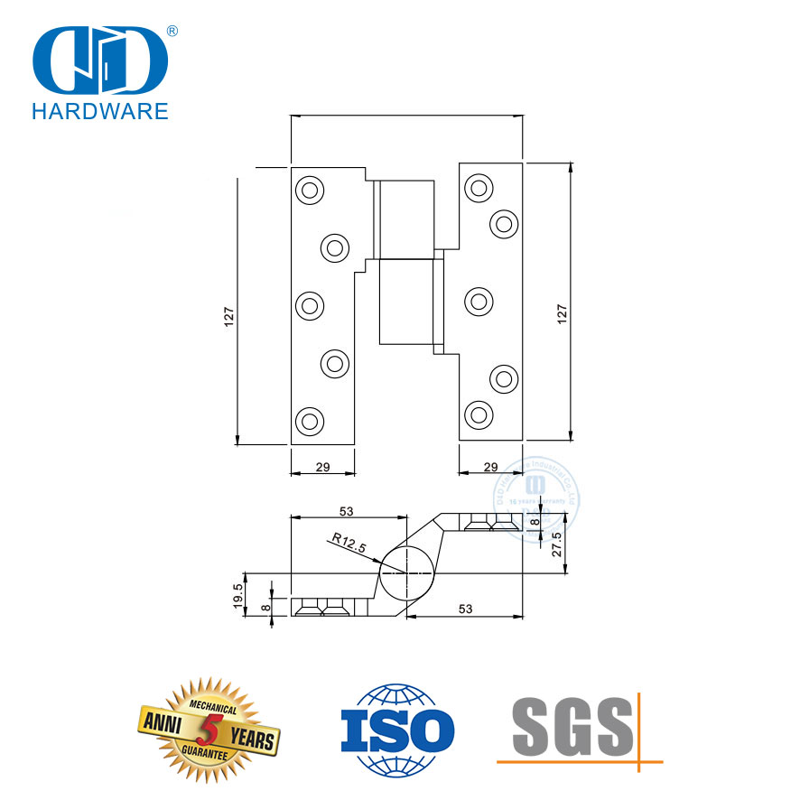 Perangkat Keras Pintu Logam Stainless Steel Tahan Lama Aman Tipe Pivot Engsel-DDSS067