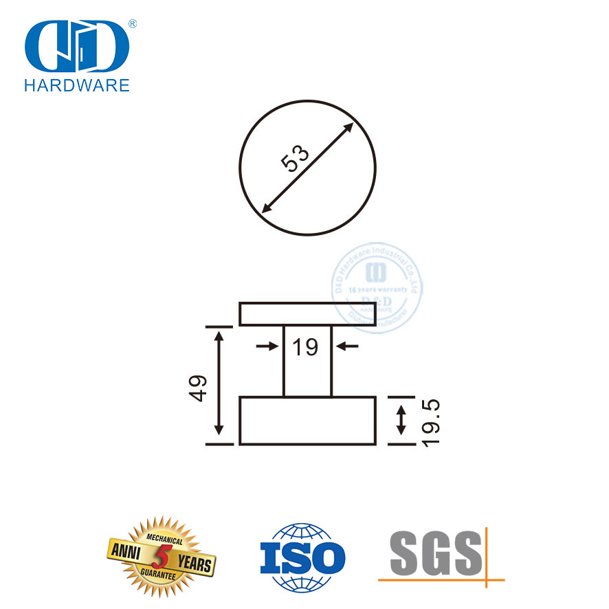 Kenop Pegangan Pintu Bulat Solid Stainless Steel untuk Pintu Eksternal-DDSH039-SSS