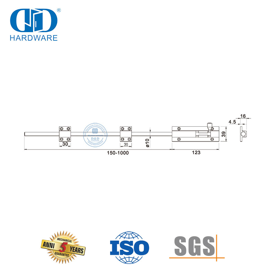 Baut Barel Panjang Kunci Kait Besar Stainless Steel untuk Keamanan-DDDB036-SSS