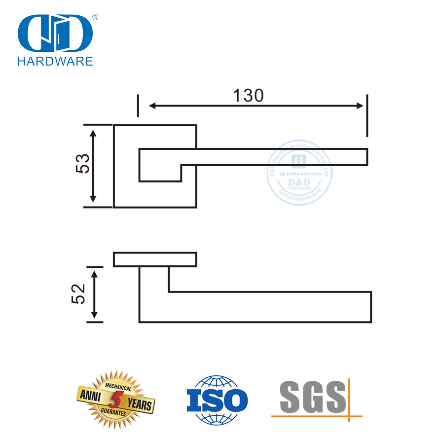 Pegangan Komersial Stainless Steel 304 Square Rosette Silver untuk Pintu Depan-DDSH037-SSS