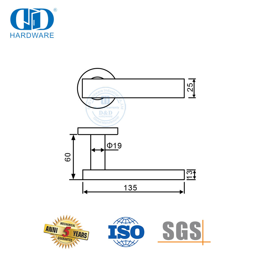 Gagang Pintu Stainless Steel Jenis Rosette Bulat untuk Rumah-DDTH039-SSS