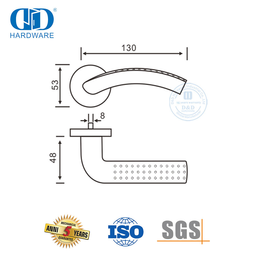 Pegangan Tuas Padat Dipoles Satin Baja Tahan Karat Desain Anti Selip-DDSH029-SSS