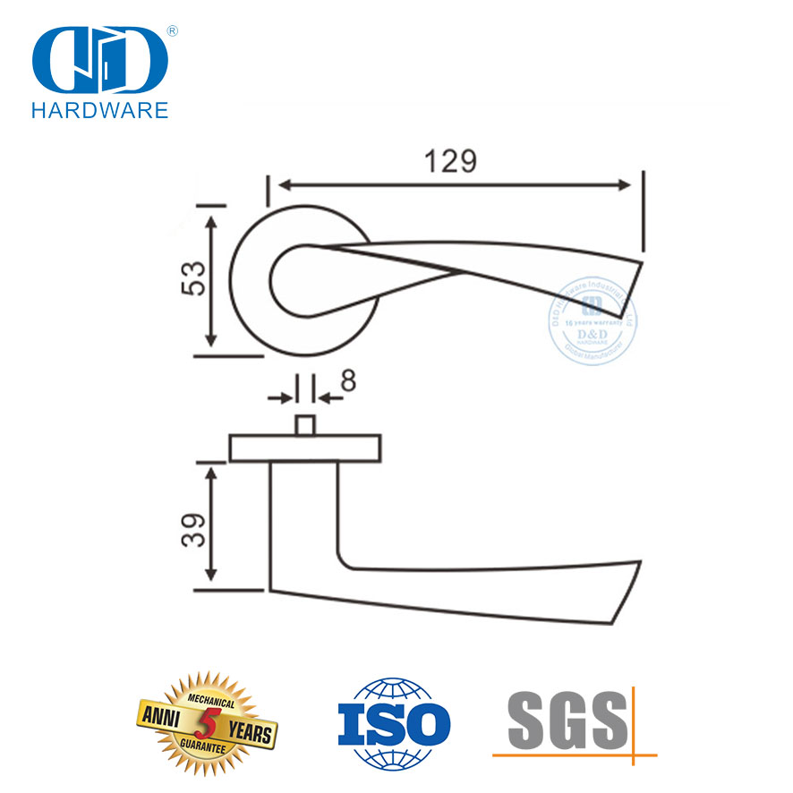 SUS 304 Gagang Pintu Tuas Padat Tipe Streamline untuk Pintu Logam-DDSH002-SSS