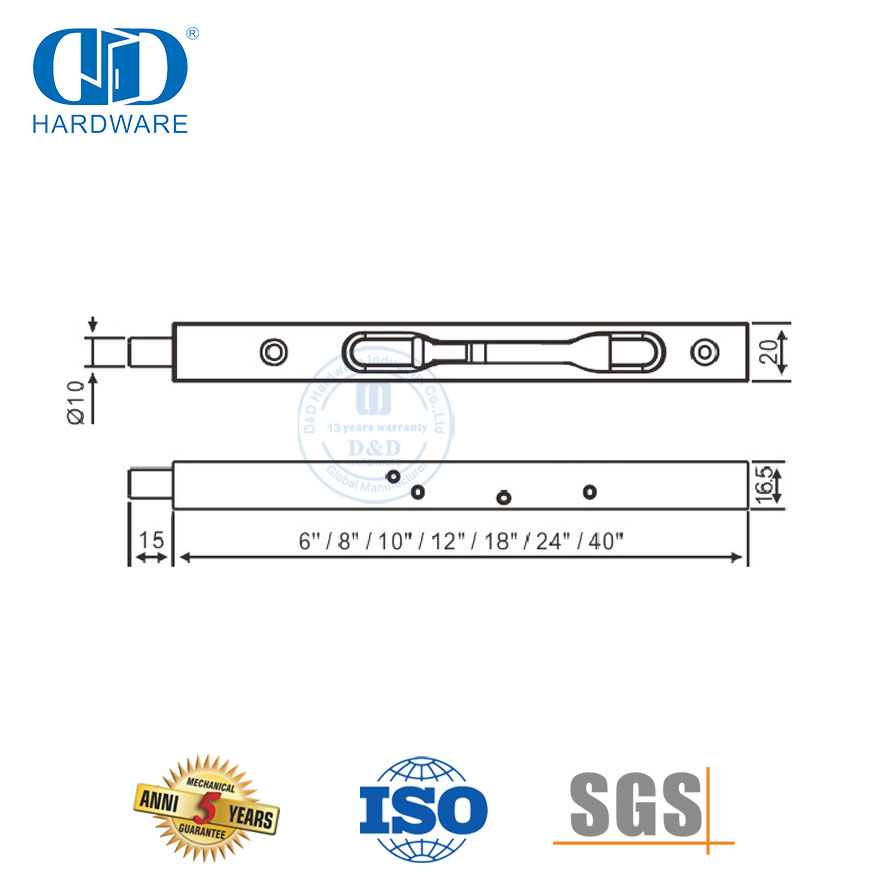 Perangkat Keras Dekoratif Satin Kuningan Pintu Kayu Keamanan Flush Bolt-DDDB008-SB