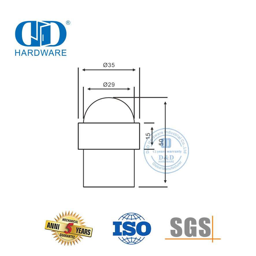 Perangkat Keras Bangunan Komersial Satin Finish Floor Mounted Door Stop untuk Hotel-DDDS008-SSS