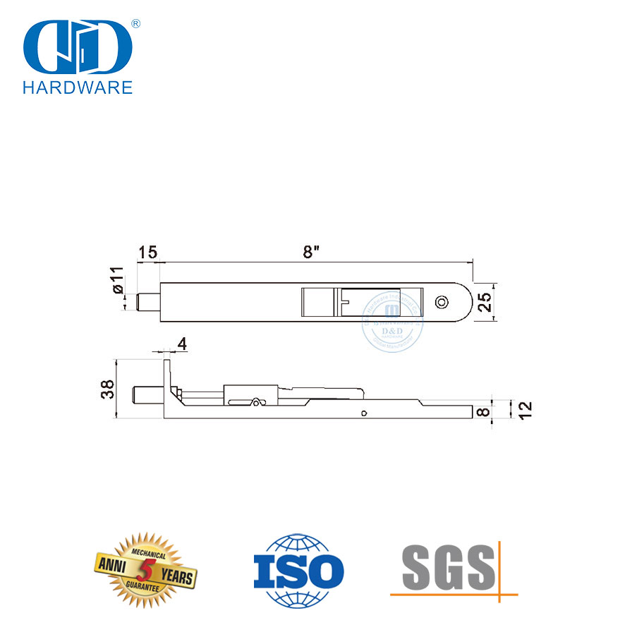 Perangkat Keras Pintu Kayu Baut Siram Pintu Stainless Steel Sudut Bulat-DDDB030-SSS