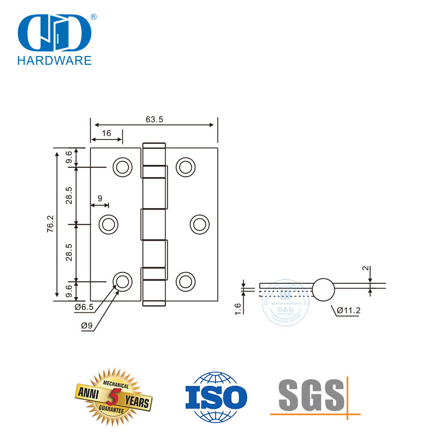Engsel Pintu Kecil Stainless Steel Tahan Lama untuk Pasar Amerika Selatan-DDSS045-B