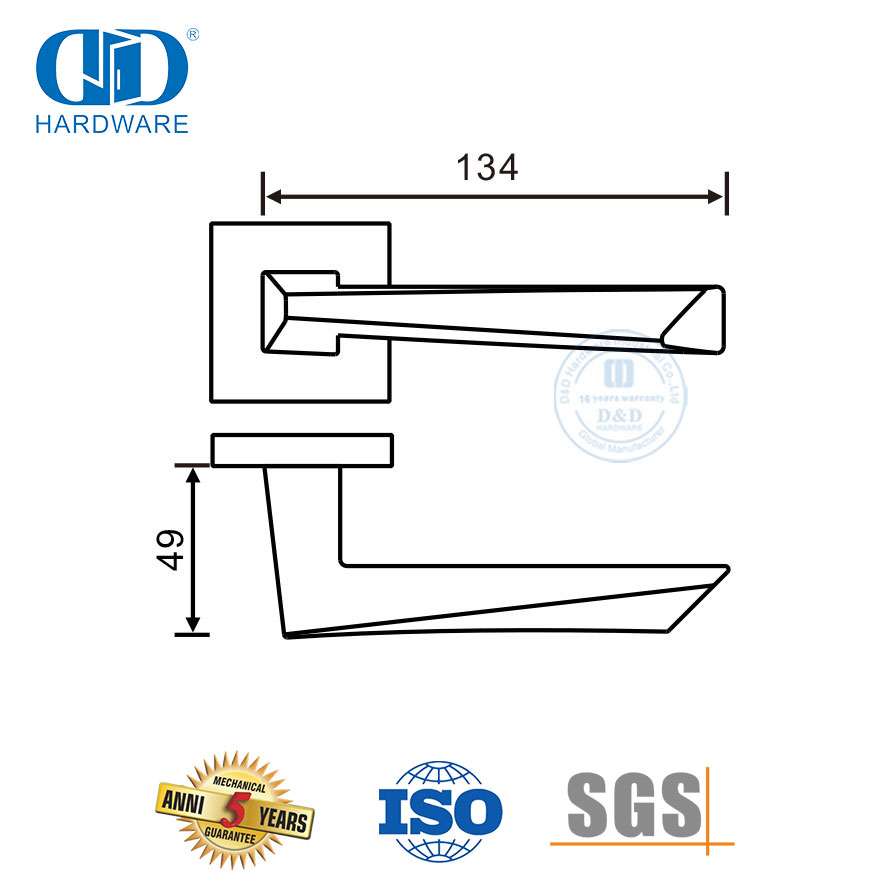 Pegangan Pintu Padat Tabung Segitiga Stainless Steel Finish Kuningan Satin-DDSH056-SB