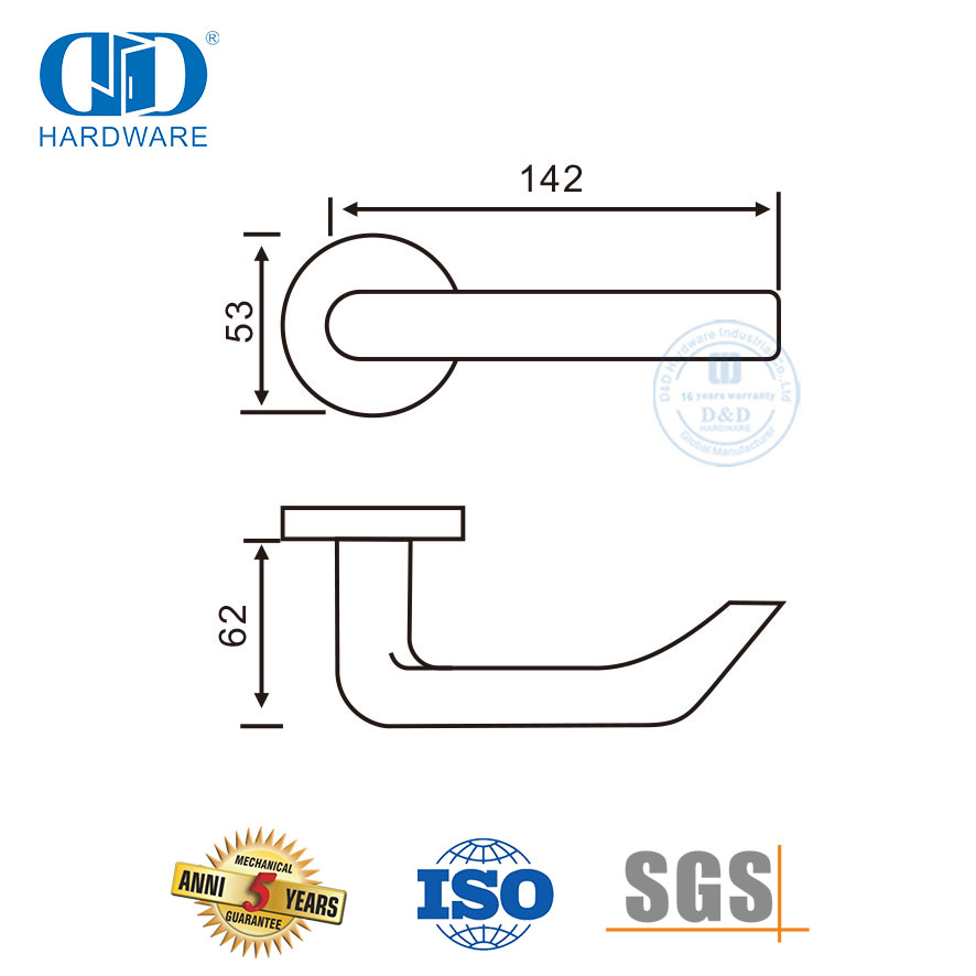 Pemasangan Mudah Perangkat Keras Pintu Baja Pegangan Tuas Padat Stainless Steel-DDSH028-SSS