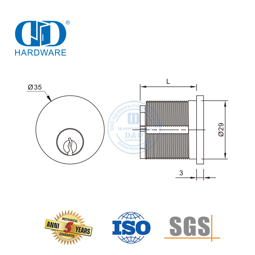 Silinder Tanggam Alur Pasak Schlage C Standar ANSI 6 Pin-DDLC011-29mm-SN