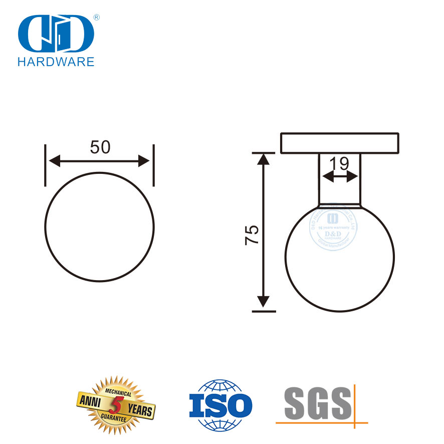 Pegangan Tuas Kenop Bulat Bentuk Bola Stainless Steel untuk Pintu Kamar Mandi-DDTH031-SSS