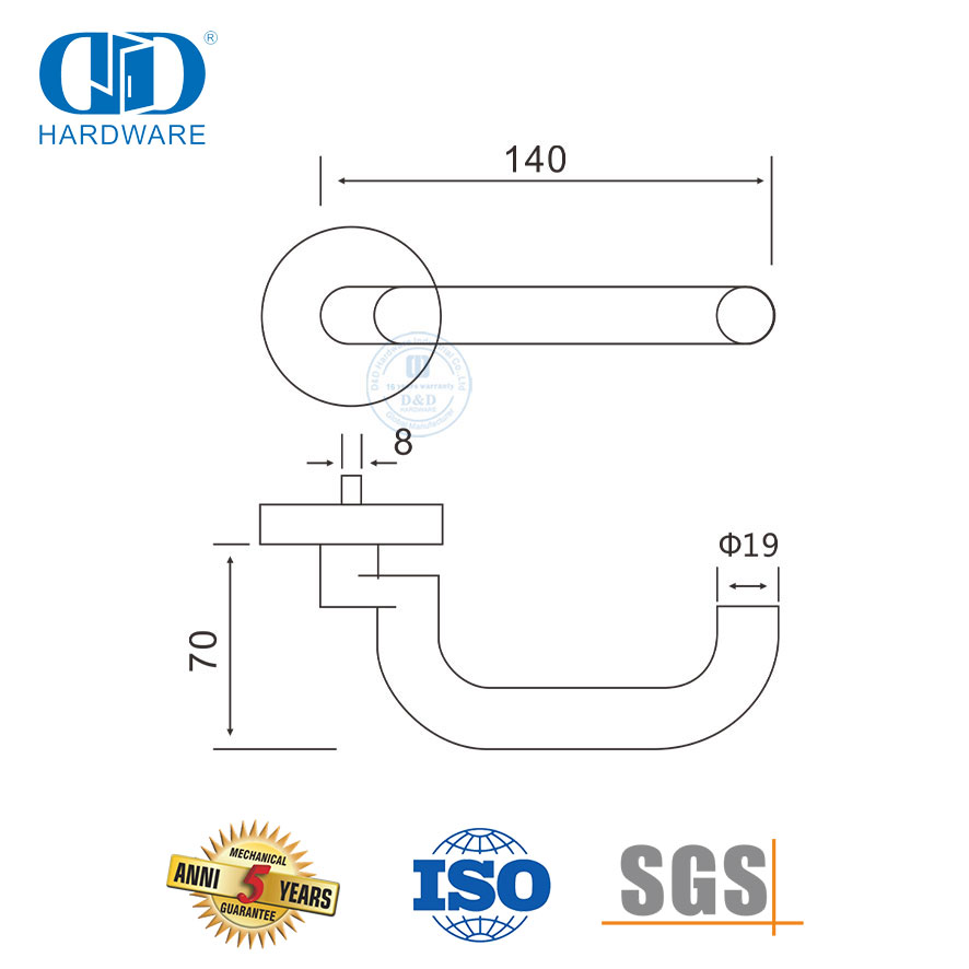Gagang Pintu Masuk Hotel Tuas Dua Sisi Stainless Steel-DDTH024-SSS