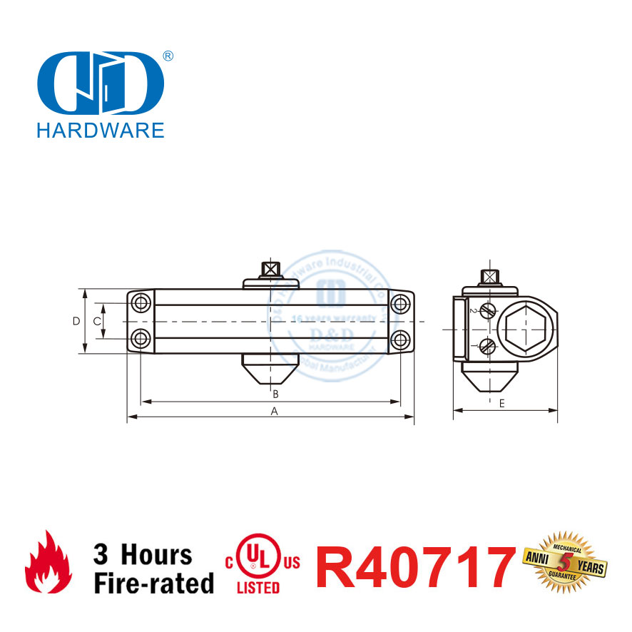Sertifikasi CE Penutup Pintu Aplikasi Universal Berperingkat Api Terdaftar di UL-DDDC012