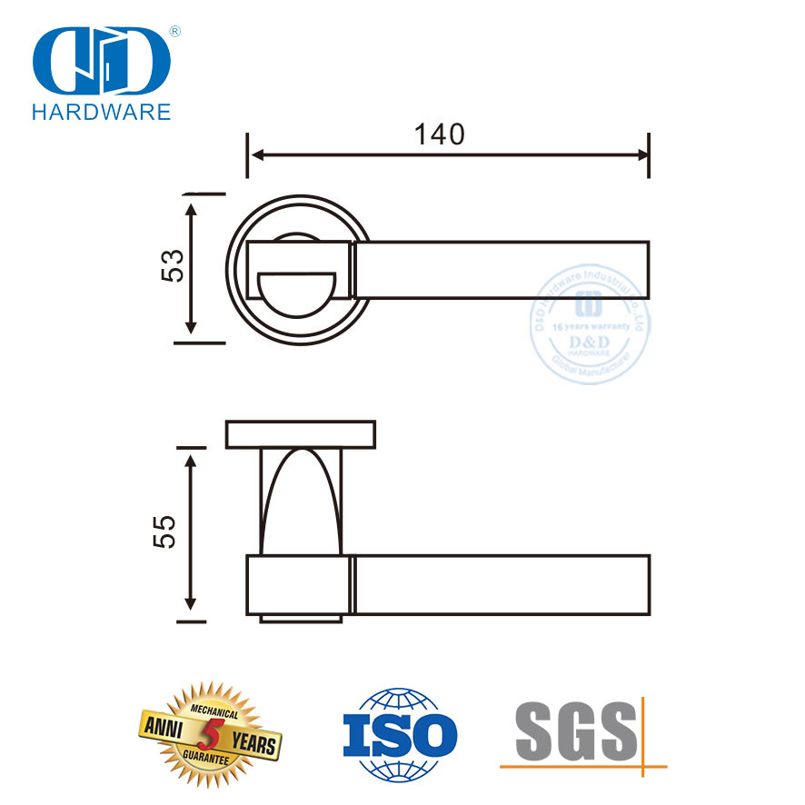 Perangkat Keras Pintu Komposit Stainless Steel 304 Pegangan Tuas Tubular Padat-DDSH018-SSS