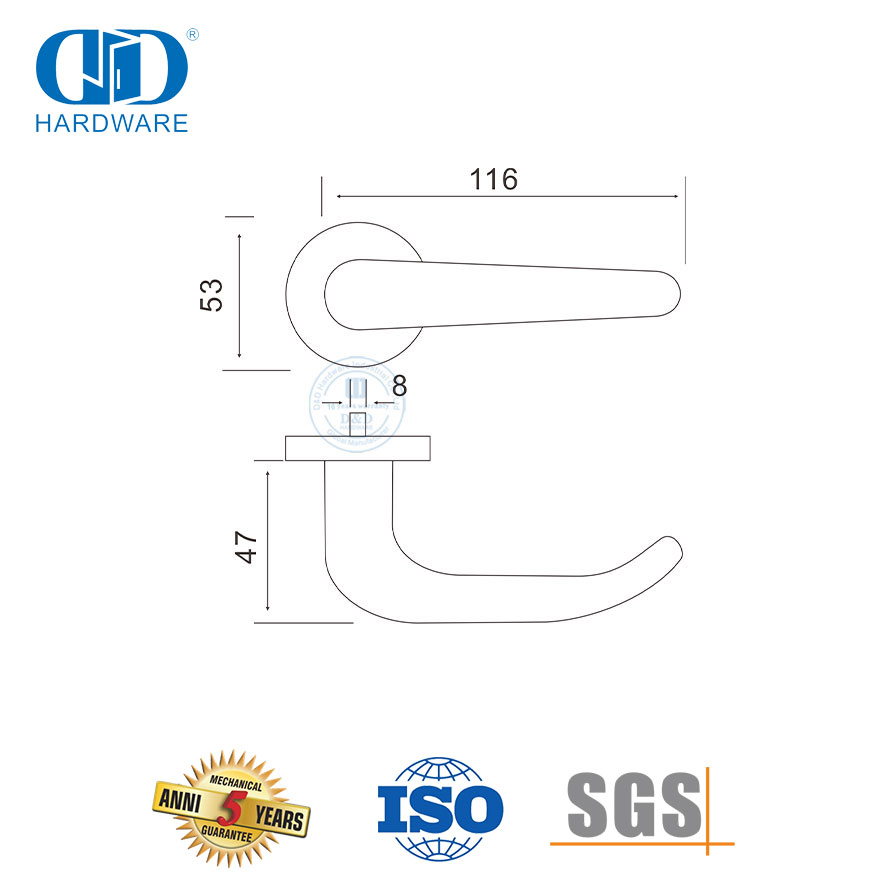 Gagang Pintu Tuas Padat Stainless Steel Standar Eropa untuk Dapur-DDSH004-SSS