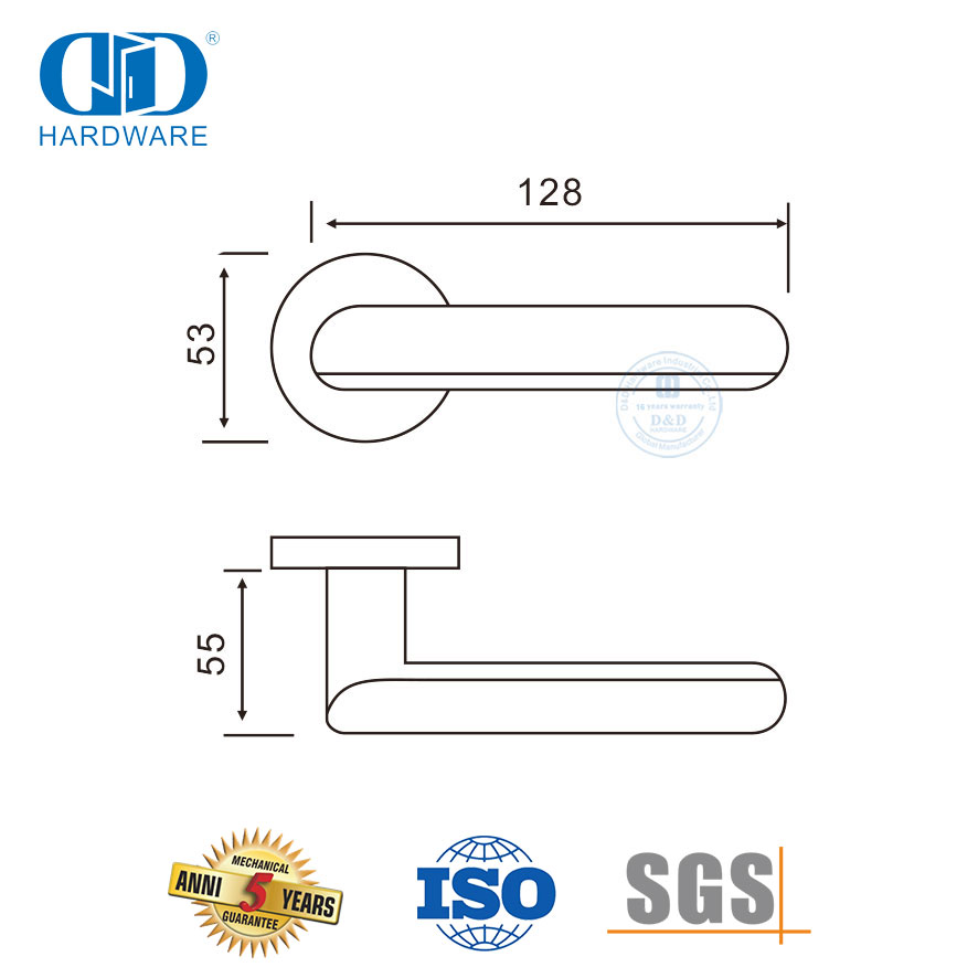 Gagang Pintu Tipe Tuas Pintu Utama Kantor Stainless Steel Padat-DDSH011-SSS