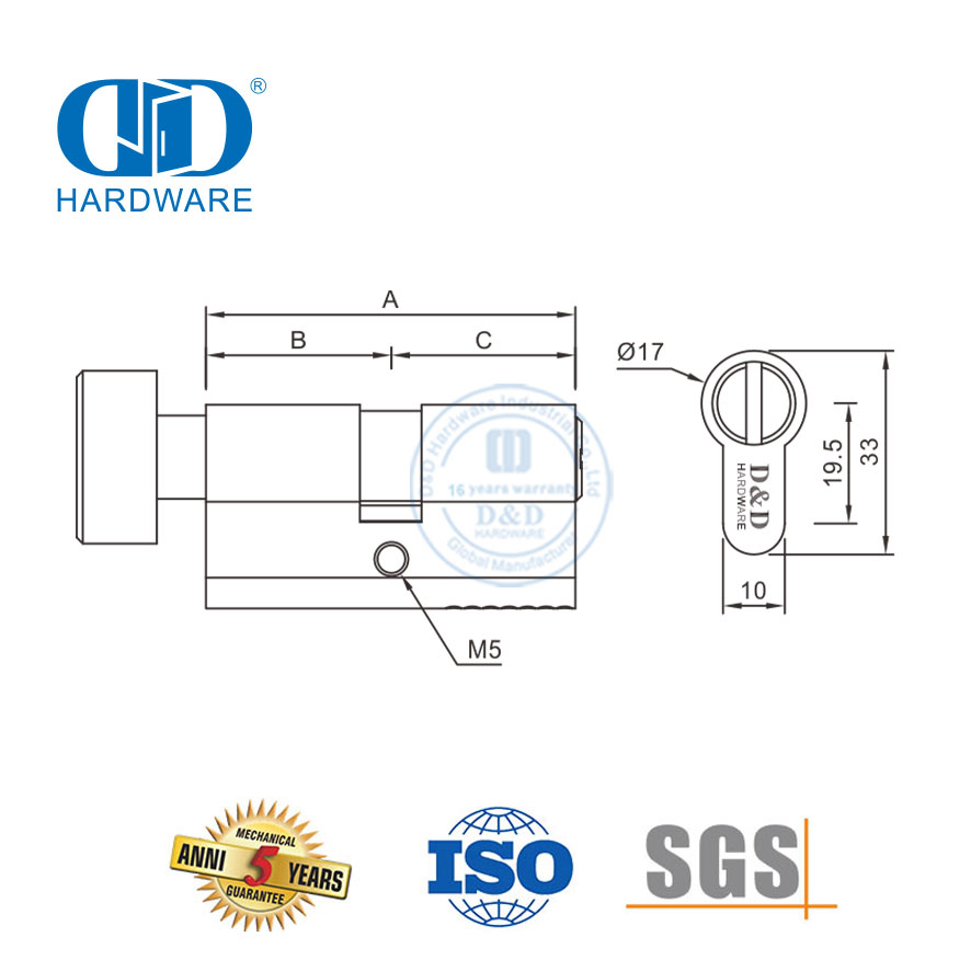 EN 1303 Silinder Pintu Kamar Mandi Toilet WC untuk Privasi-DDLC007-60mm-SN