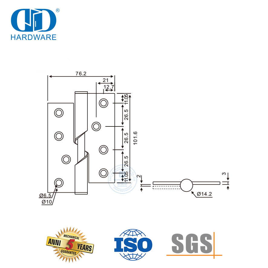 Perangkat Keras Pintu Logam Stainless Steel Dua Knuckle Kualitas Tinggi Engsel Naik-DDSS016