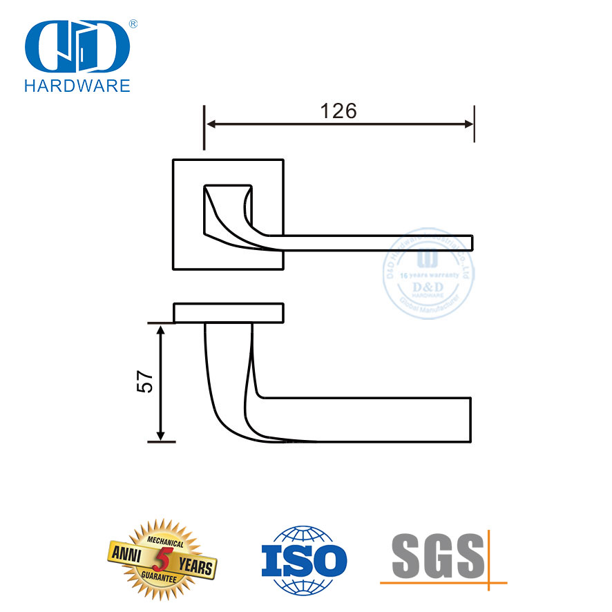 Pegangan Pintu Tuas Padat Roset Persegi Stainless Steel dengan Simplicity-DDSH055-SSS