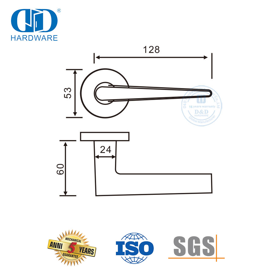 Perangkat Keras Konstruksi SS 304 Solid Lever Handle untuk Pintu Kantor-DDSH044-SSS