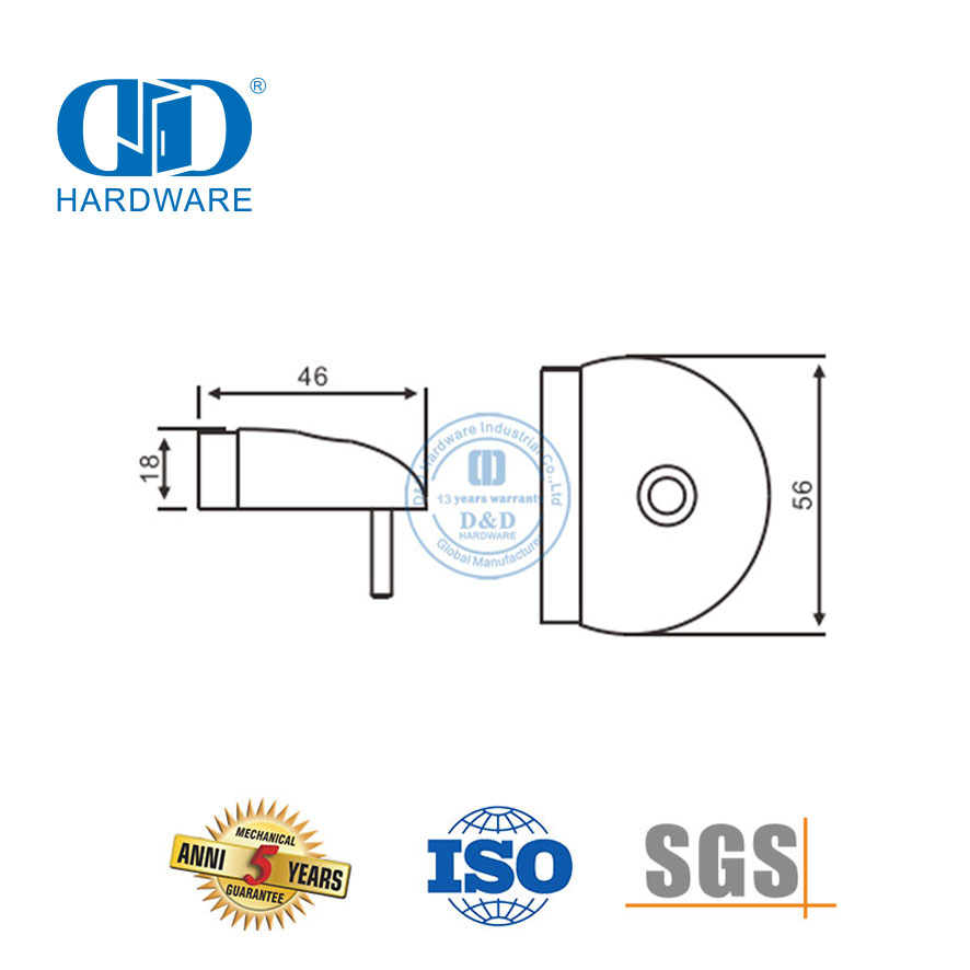 Perangkat Keras Bangunan Perumahan Penahan Pintu Lantai Setengah Bulan Stainless Steel-DDDS014-SSS
