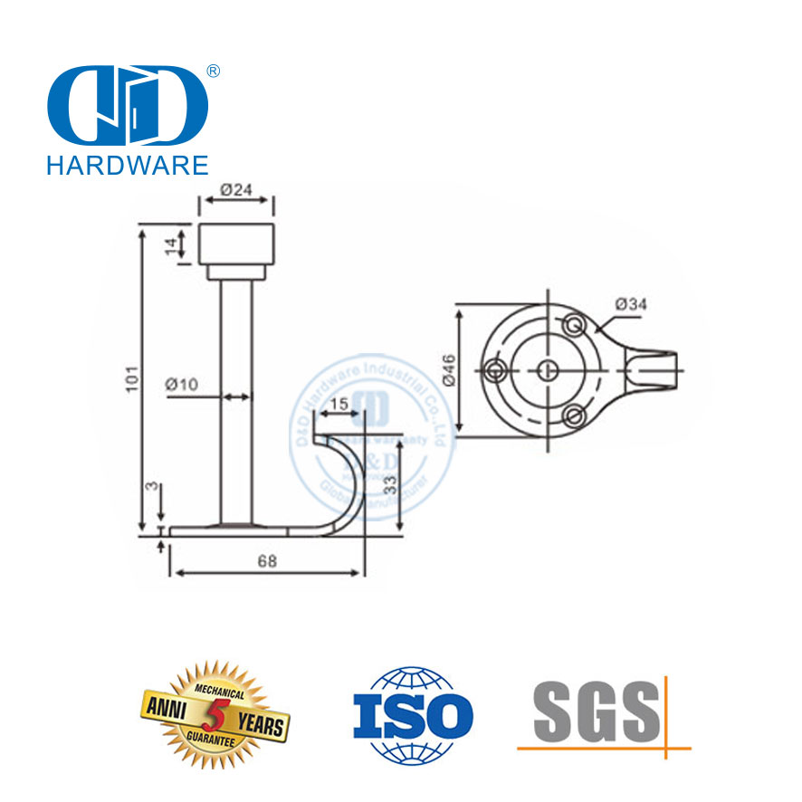 Kait Pakaian Penghenti Pintu Karet Hitam Komersial Industri untuk Toilet-DDDS017-SSS