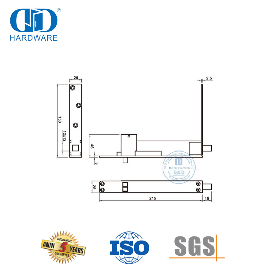 Baut Otomatis Penuh Bentuk L Stainless Steel untuk Pintu Kayu-DDDB033-SSS