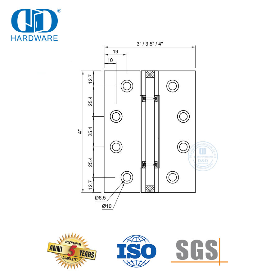 Profil Euro Baja Tahan Karat 3 Engsel Bokong Bantalan Tersembunyi Knuckle-DDSS062