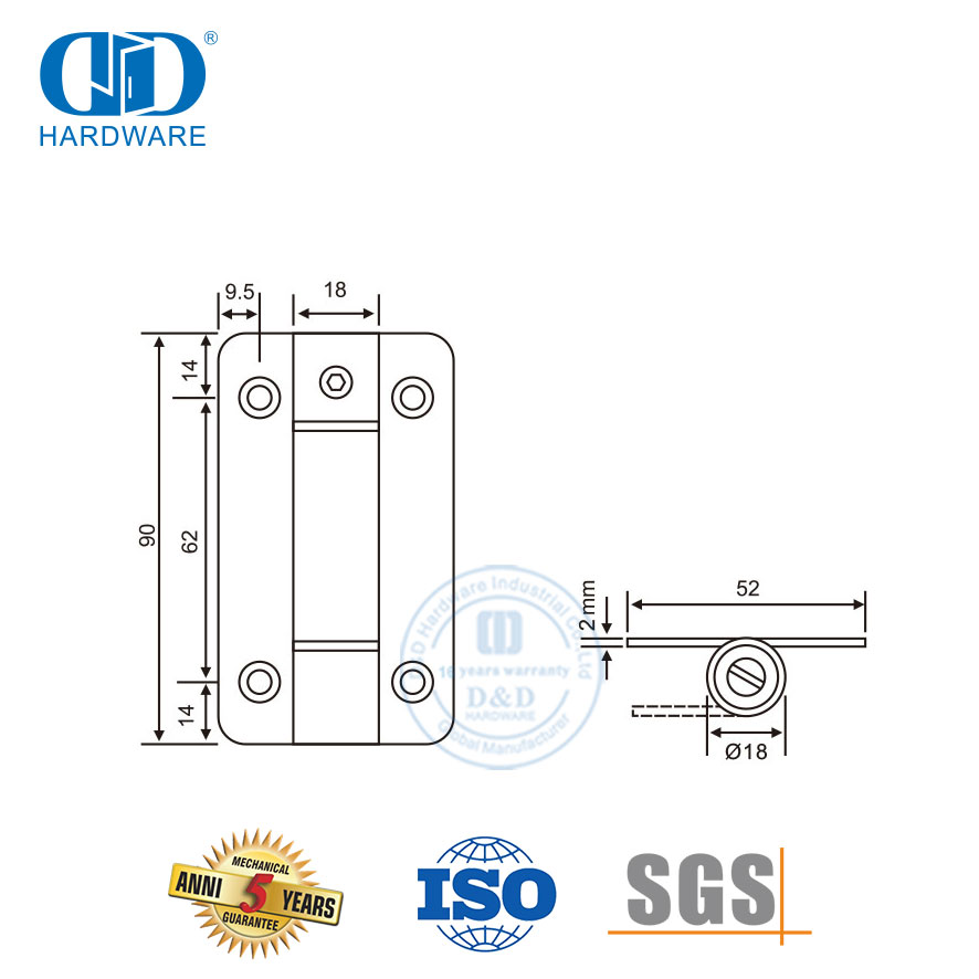 Perangkat Keras Pintu Logam Keamanan Yang Baik Tugas Berat Engsel Aksi Tunggal Stainless Steel-DDSS035