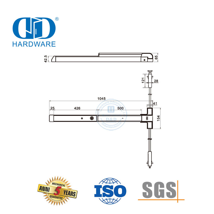 Aksesoris Pintu Stainless Steel Tipe Vertikal Setengah Panjang Panic Exit Hardware-DDPD030-SSS
