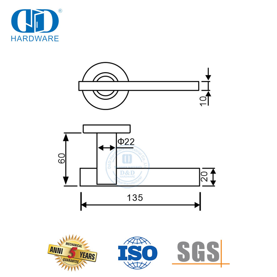 Desain Sederhana Elegan Pintu Utama Perangkat Keras Pegangan Tuas Tubular Datar-DDTH041-SSS