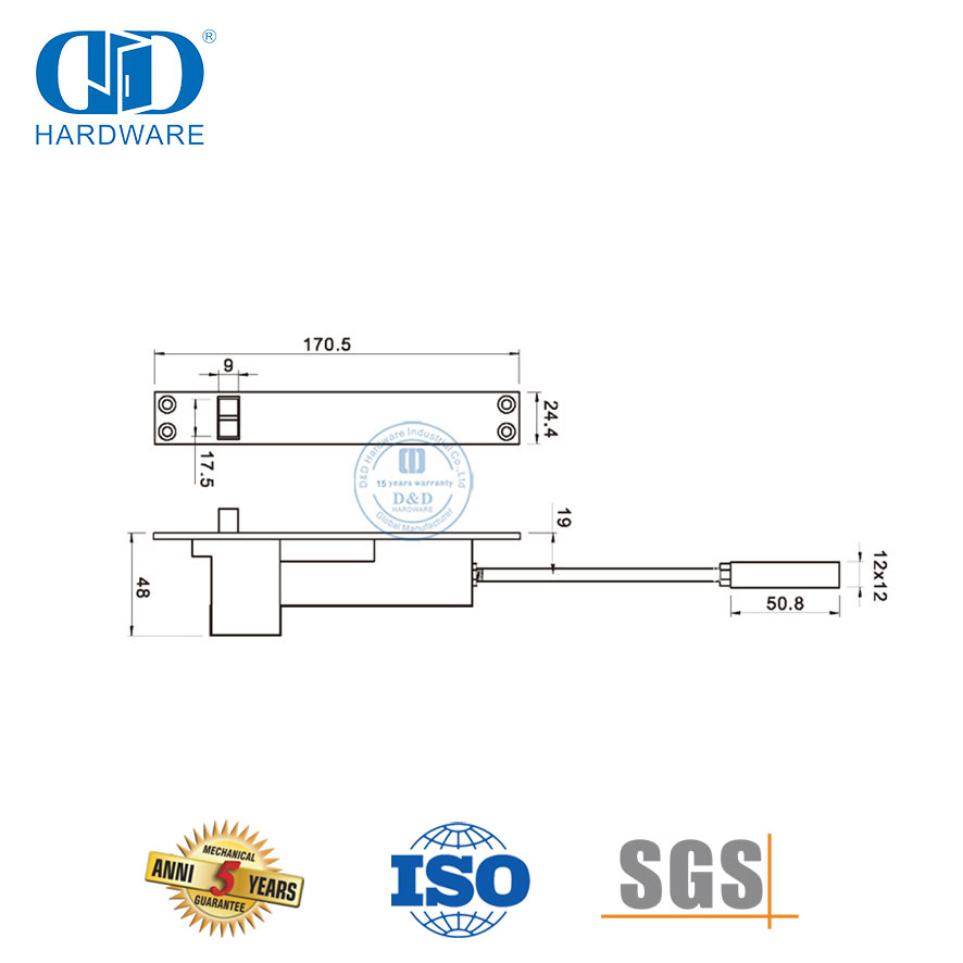 Perangkat Keras Pintu Logam Penyesuaian Vertikal Batang Standar Baut Sepenuhnya Otomatis-DDDB032-SSS
