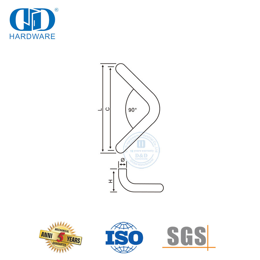 Pegangan Tarik Gaya Siku Belakang ke Belakang Dipasang Kaca Baja Tahan Karat Satin 316-DDPH012