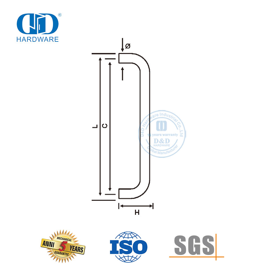 Pegangan Kaca Offset Stainless Steel Kustom Tahan Lama untuk Kamar Mandi Shower-DDPH020