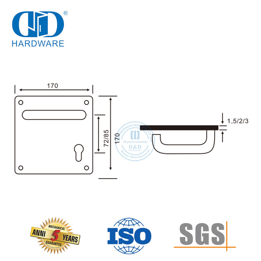 Gagang Tuas Pintu Stainless Steel Finish Perak dengan Pelat untuk Pintu Logam-DDTP001-MB