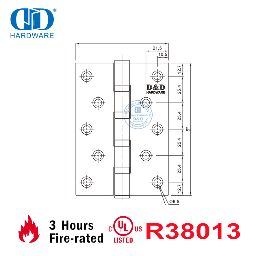 Harga Pabrik Nilai Api BHMA UL Terdaftar American Standard SUS304 Tahan Api Pemasangan Cepat Butt Apartemen Interior Pintu Engsel-DDSS007-FR
