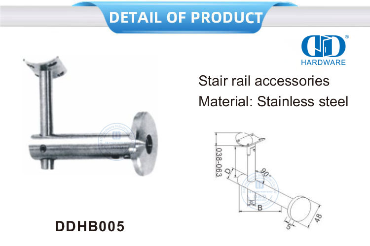 Aksesoris Tangga Tangga Kaca Stainless Steel Fitting Railing Bracket Wall Handrail Bracket-DDHB005
