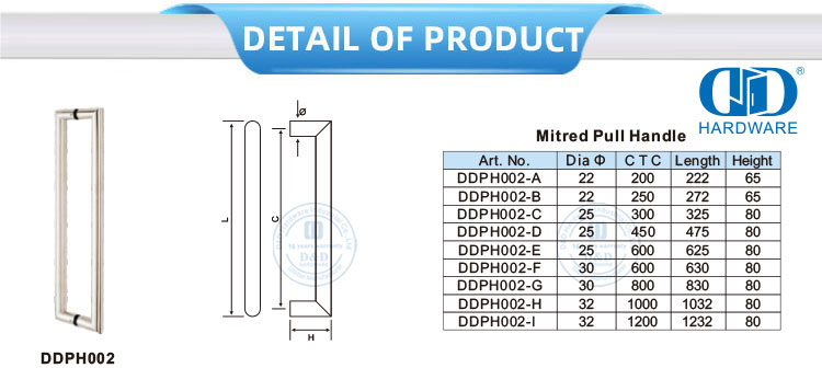 Perangkat Keras Kaca Bulat Persegi Besar Kayu Baja Tahan Karat Gagang Tarik Mitred-DDPH002