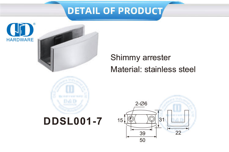 Perlengkapan Kaca Stainless Steel Perangkat Keras Pintu Geser Shimmy Arrester-DDSL001-7