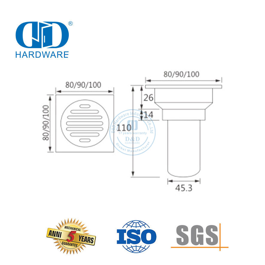 Stainless Steel Plastik Sqaure Tipe Linear Shower Drain Kamar Mandi Hardware Floor Drain Untuk Kamar Mandi-DDFD001