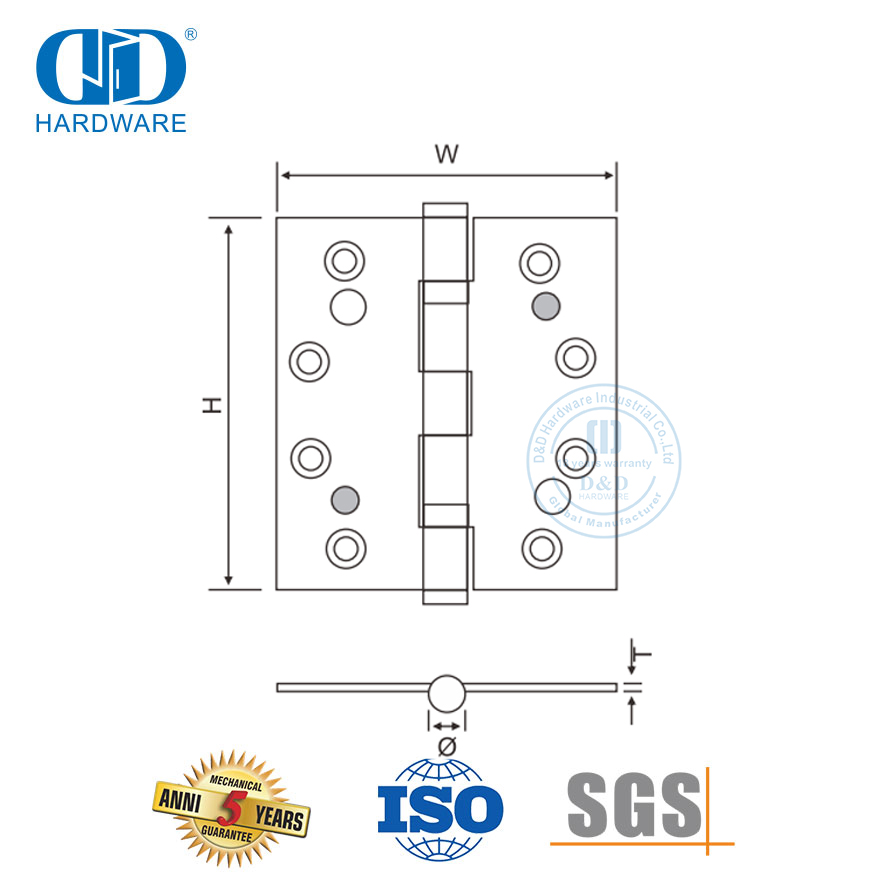 Bantalan Bola Stainless Steel Engsel Keamanan Ganda Lima Knuckle-DDSS014